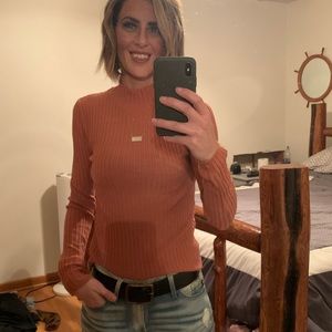 Women’s mock neck burnt orange long sleeve